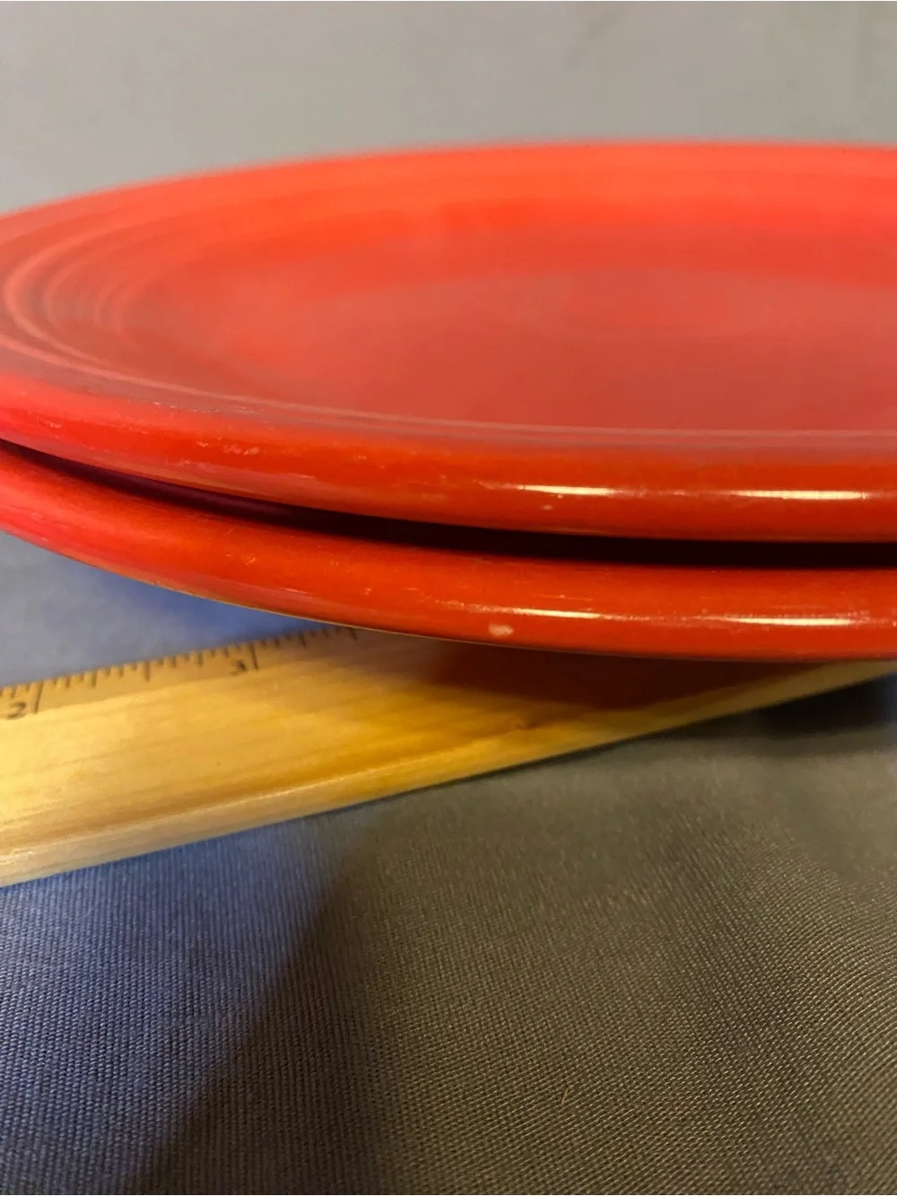 Homer Laughlin Fiesta Scarlet Red Ceramic Dinner Plate with Ringed Edge set of 3
